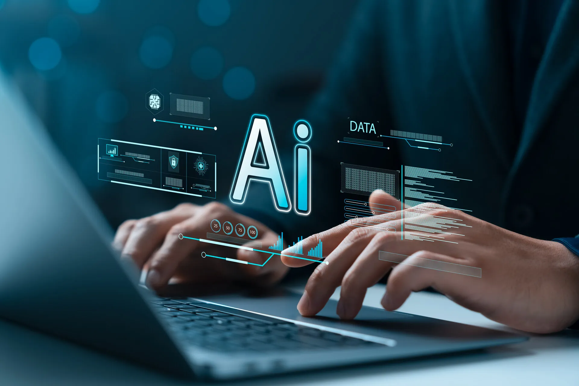 Illustration of an AI answer engine assembling a response from multiple web sources